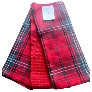 Sleigh Hill Christmas Tartan Plaid Kitchen Dish Towels Green Red White Set of 3